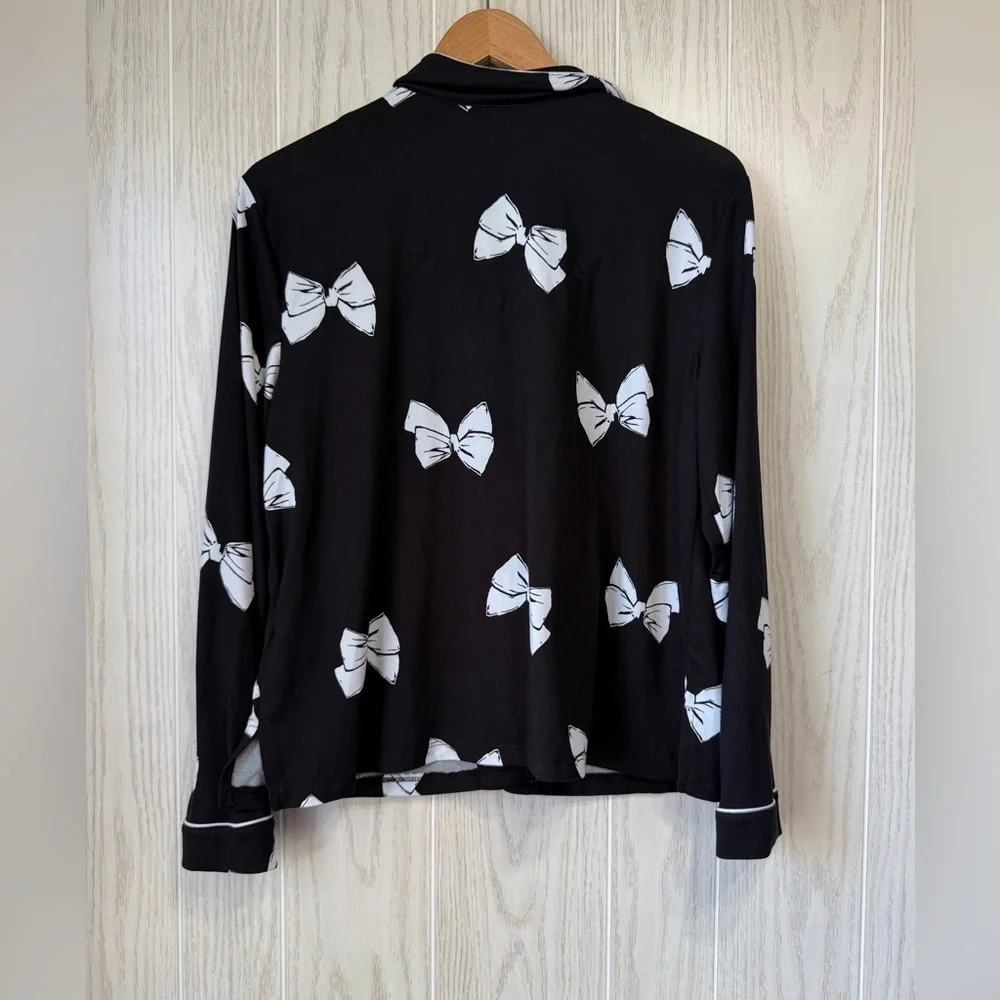 Kate SpadeWomen’s Long Sleeve Bows Pajama Top Size Medium Black White EUC